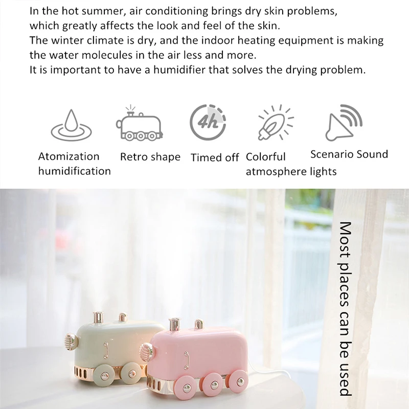 300ml Ultrasonic Humidifier Retro Mini Train USB Aroma Air Diffuser Essential Oil Mist Maker Fogger With Color LED Light
300ml Ultrasonic Humidifier Retro Mini Train USB Aroma Air Diffuser Essential Oil Mist Maker Fogger With Color LED Light
