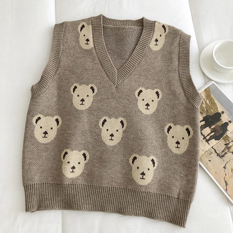 Women's Sweater 2021 Cartoon Print V Neck Knitted Vest Sweater Women Loose Pullover Autumn Vest Knit Female Sleeveless Tank Tops
Women's Sweater 2021 Cartoon Print V Neck Knitted Vest Sweater Women Loose Pullover Autumn Vest Knit Female Sleeveless Tank Tops