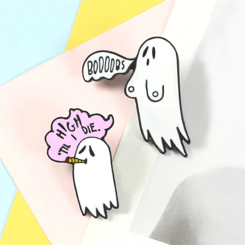 Happy Halloween эмали штырь милый белый приведение бу значок Броши для женщин джинсовая