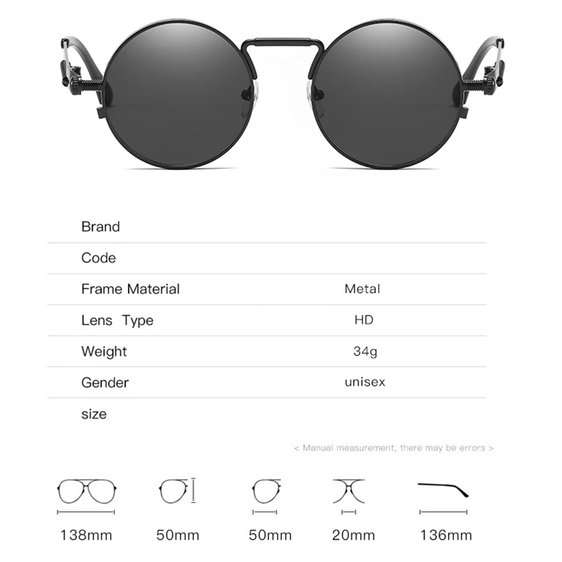 1 Pcs Vintage Round Metal Small Frame Steam Punk Colorful Sunglasses Anti-uv Eyewear UV400 Trendy Street Shooting Glasses
1 Pcs Vintage Round Metal Small Frame Steam Punk Colorful Sunglasses Anti-uv Eyewear UV400 Trendy Street Shooting Glasses