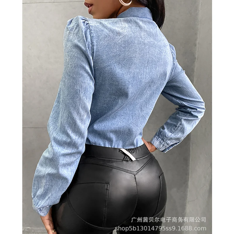 WEPBEL Women Shirt Solid Butterfly Collar Full Lantern Sleeve Denim Top Fashion Spring Casual Denim Blouse Shirt
WEPBEL Women Shirt Solid Butterfly Collar Full Lantern Sleeve Denim Top Fashion Spring Casual Denim Blouse Shirt
