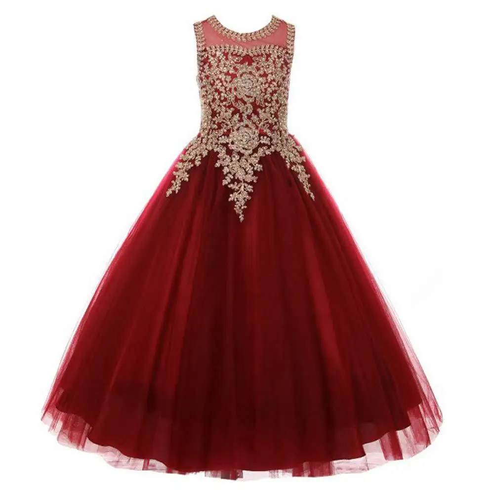 Red Flower Girls Dresses with Golden Appliques Beaded A Line Tulle Sheer Junior Wedding Party Dress Formal Girl Wear
Red Flower Girls Dresses with Golden Appliques Beaded A Line Tulle Sheer Junior Wedding Party Dress Formal Girl Wear