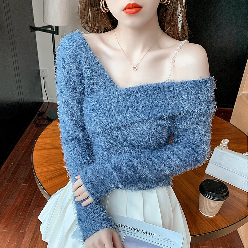 #6553 Black White Blue Mohair Sweater Women Irregular Collar Off Shoulder Women Sweaters And Pullovers Thin Sexy Knitted Sweater
#6553 Black White Blue Mohair Sweater Women Irregular Collar Off Shoulder Women Sweaters And Pullovers Thin Sexy Knitted Sweater