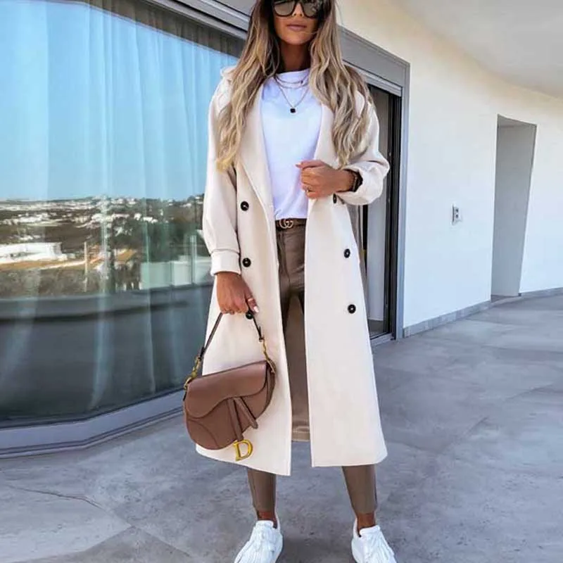 2021 New Women Fashion Long Woolen Coats Vintage Female Turn Down Collar Long Sleeve Slash Loose Double-breasted Pocket Jacket
2021 New Women Fashion Long Woolen Coats Vintage Female Turn Down Collar Long Sleeve Slash Loose Double-breasted Pocket Jacket