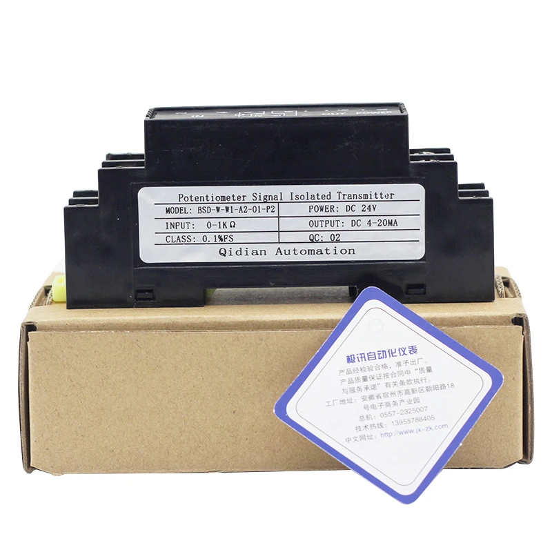 BSD-W 1 in 1 out 500 5K 10/20k ohm input displacement signal potentiometer transmitter 4-20mA 5V 10V output DC24V power supply
BSD-W 1 in 1 out 500 5K 10/20k ohm input displacement signal potentiometer transmitter 4-20mA 5V 10V output DC24V power supply