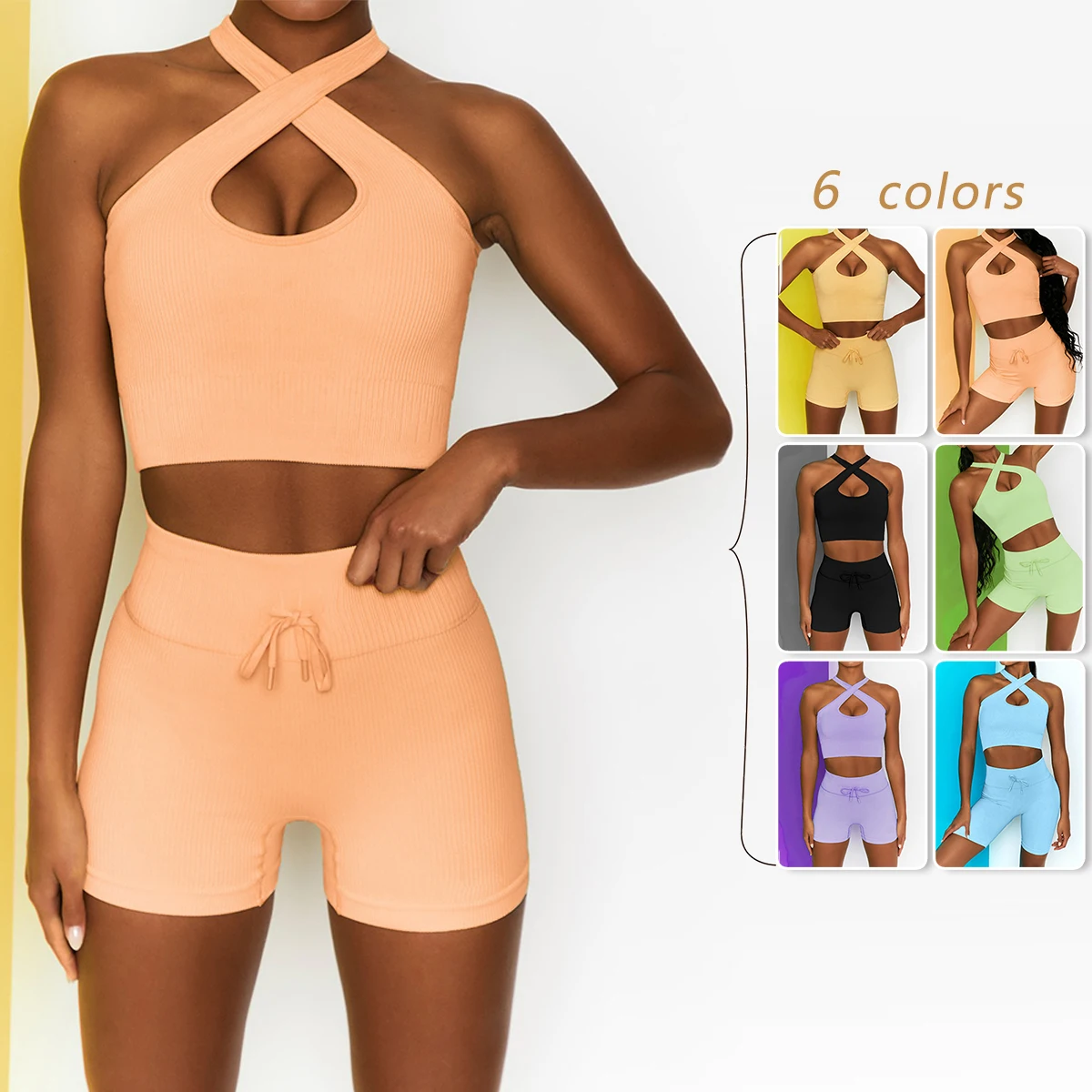Hot Sale 2021 Women Seamless Ribbed Halter Sports Bra Crop Top Fitness High Waisted Cycling Shorts Suit Yoga Set Gym Clothing
Hot Sale 2021 Women Seamless Ribbed Halter Sports Bra Crop Top Fitness High Waisted Cycling Shorts Suit Yoga Set Gym Clothing