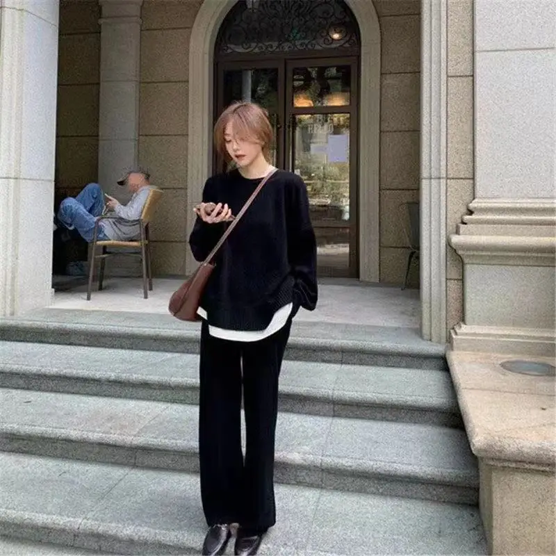 SuperAen 2021 Autumn Winter New Solid Casual Suit Women's Fake Two-piece Knitted Wide Leg Pants Fashion Two-pie Set
SuperAen 2021 Autumn Winter New Solid Casual Suit Women's Fake Two-piece Knitted Wide Leg Pants Fashion Two-pie Set