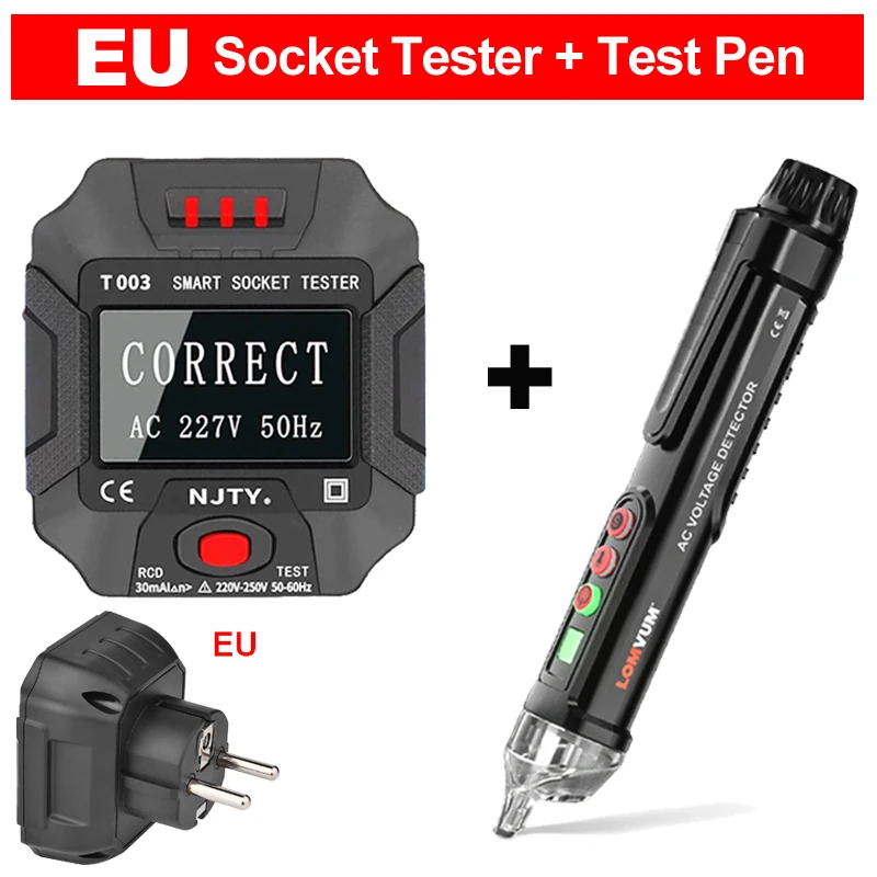 LOMVUM Socket Tester Large Backlit Screen Voltage Detector EU US UK Plug Ground Zero Line Polarity Phase Circuit Breaker Finder
LOMVUM Socket Tester Large Backlit Screen Voltage Detector EU US UK Plug Ground Zero Line Polarity Phase Circuit Breaker Finder