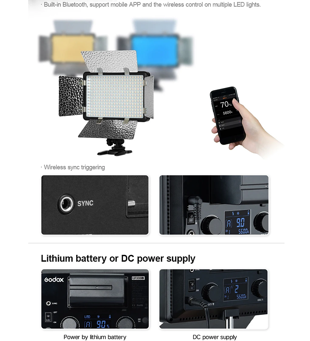 Godox LF308Bi Bi-Color Temperature LED Flash Light Photography Fill-in Lamp Video Light 3300-5600K Smartphone APP/ 2.4G Wireless
Godox LF308Bi Bi-Color Temperature LED Flash Light Photography Fill-in Lamp Video Light 3300-5600K Smartphone APP/ 2.4G Wireless