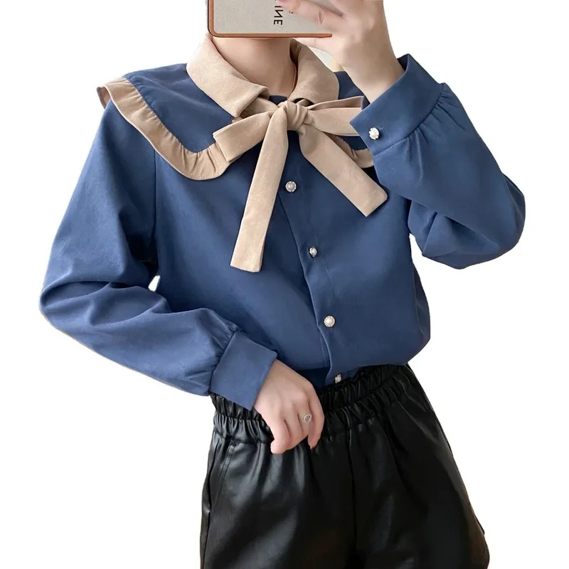 Autumn and Winter 2020 Korean Bow Doll Neck Shirt Small Fresh Loose Corduroy Long Sleeve Top Women korean fashion clothing
Autumn and Winter 2020 Korean Bow Doll Neck Shirt Small Fresh Loose Corduroy Long Sleeve Top Women korean fashion clothing