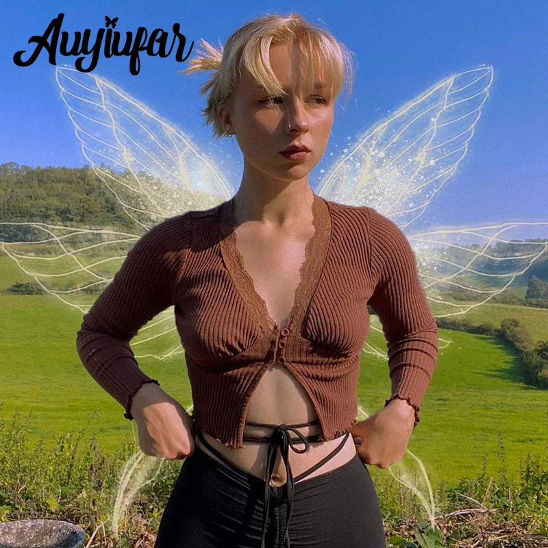 Винтажный вязаный кардиган Auyiufar, однотонный, в рубчик, на пуговицах, с длинным рукавом, V-образным вырезом, Y2K
Винтажный вязаный кардиган Auyiufar, однотонный, в рубчик, на пуговицах, с длинным рукавом, V-образным вырезом, Y2K