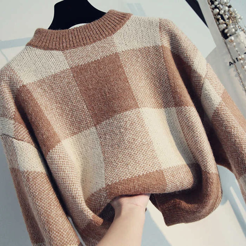 Zoulv Autumn Winter O Neck Casual Loose Knitted Pullovers Long Sleeve Fashion Short Ladies Sweater Plaid Print Women's Sweater
Zoulv Autumn Winter O Neck Casual Loose Knitted Pullovers Long Sleeve Fashion Short Ladies Sweater Plaid Print Women's Sweater