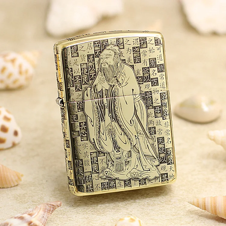 Оригинальная зажигалка Zippo медная ветрозащитная китайская Зажигалка Laozi с 3D