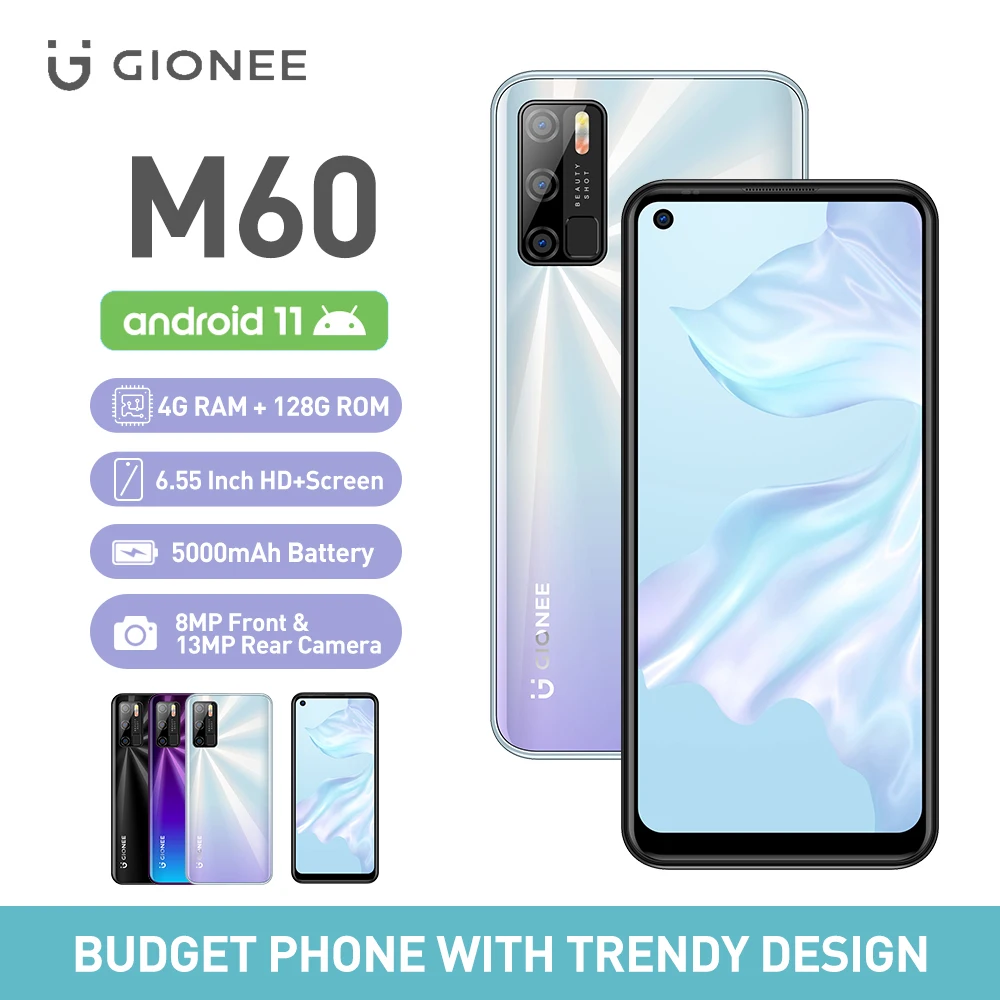 GIONEE M60 мобильный телефон 4 ГБ 128 Восьмиядерный Android 11 4G смартфон 6 55 "8MP + 13MP 5000mAh