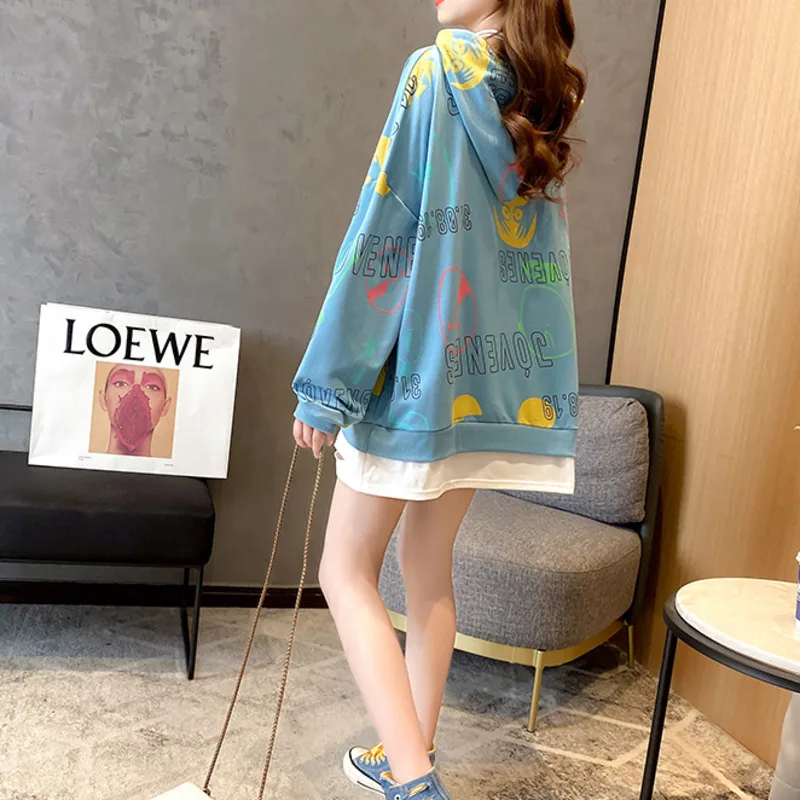 #1812 Spring False Two Piece Hoodies Sweatshirts Women Printed Hooded Sweatshirt Female Loose Long Cotton Thin Hoodie For Woman
#1812 Spring False Two Piece Hoodies Sweatshirts Women Printed Hooded Sweatshirt Female Loose Long Cotton Thin Hoodie For Woman