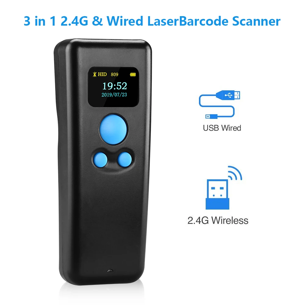 

Карманный мини-сканер Eyoyo BT55 1D 2D QR 2,4G Bluetooth, складской сканер штрих-кодов, беспроводной считыватель с экраном
