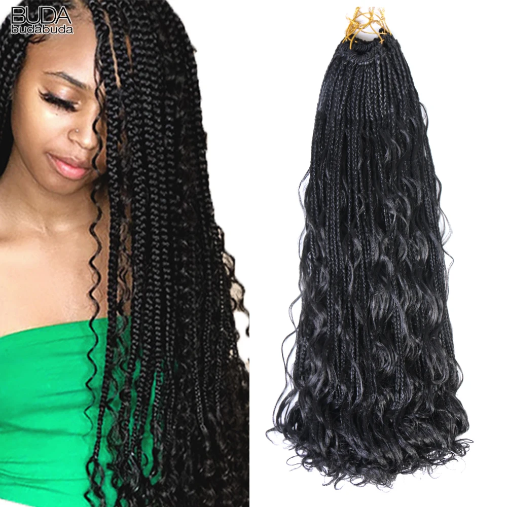 

Синтетические косички Budabuda для наращивания волос, косички для плетения крючком, длинные вьющиеся волосы 20 дюймов, для женщин, высокотемпера...