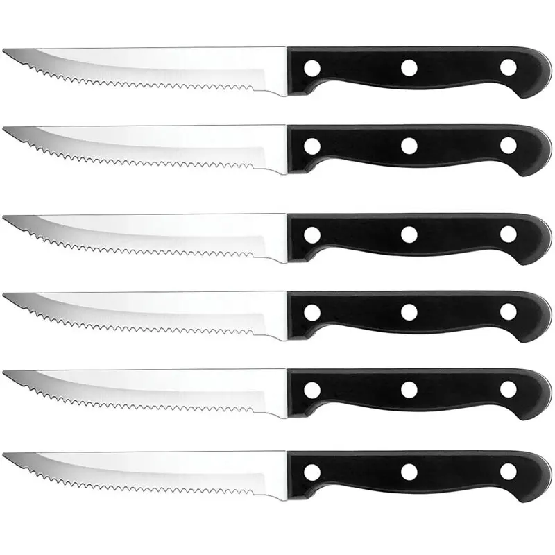 6-piece Steak Knife Set Serrated Stainless Steel Professional Kitchen Knife Sharp Full Tang Blade Flatware Steak Knives
6-piece Steak Knife Set Serrated Stainless Steel Professional Kitchen Knife Sharp Full Tang Blade Flatware Steak Knives