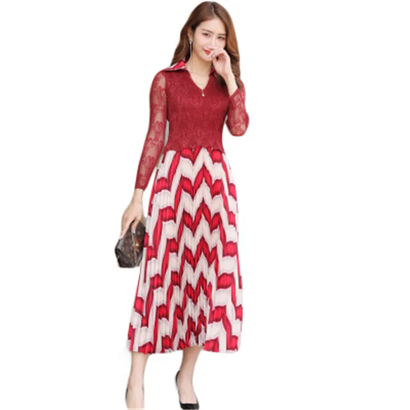 spring new women's Miyake pleated dress fashion temperament loose large size A-line lace stitching printed dress female dress
spring new women's Miyake pleated dress fashion temperament loose large size A-line lace stitching printed dress female dress