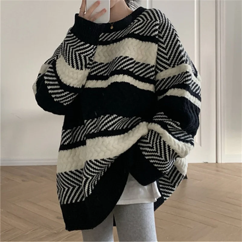 New Striped Pullover Sweater in Winter 2021 Women's Korean Loose Lazy Style Wearing Thickened Twist Knit
New Striped Pullover Sweater in Winter 2021 Women's Korean Loose Lazy Style Wearing Thickened Twist Knit