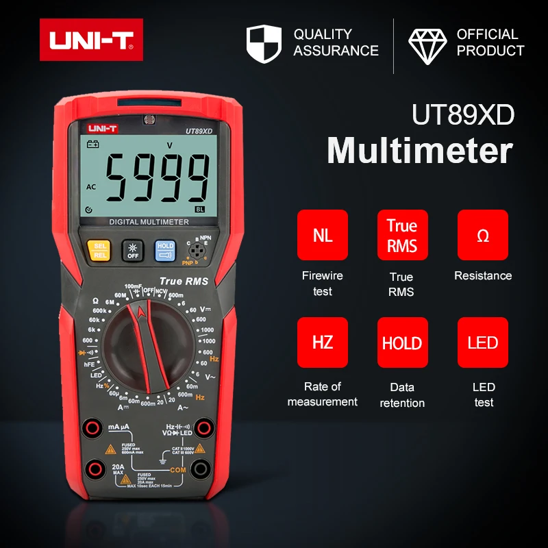 UNI-T UT89XD Professional Digital DC AC Multimeter 1000V 20A True RMS LED Test Data Hold 6000 Display Count Capacitance Tester
UNI-T UT89XD Professional Digital DC AC Multimeter 1000V 20A True RMS LED Test Data Hold 6000 Display Count Capacitance Tester