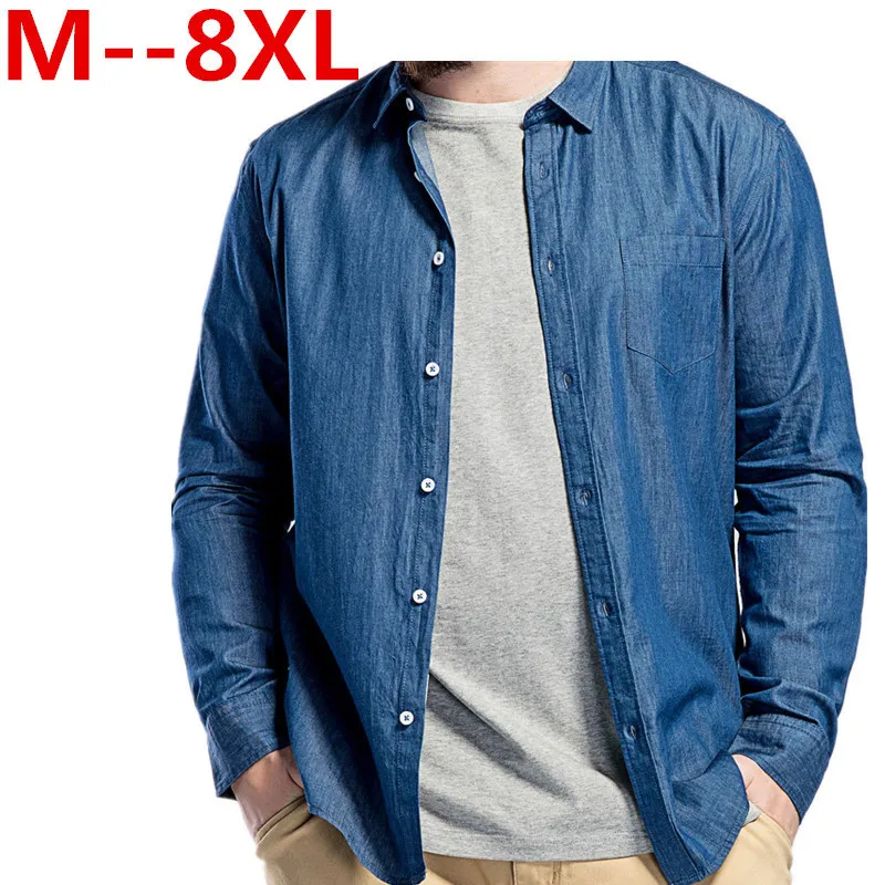plus size 10XL 8XL 6XL 5XL Spring Autumn Men Denim Thin Shirt Long Sleeve Soft Cotton Pocket Loose Slight Elastic Jeans Cowboy
plus size 10XL 8XL 6XL 5XL Spring Autumn Men Denim Thin Shirt Long Sleeve Soft Cotton Pocket Loose Slight Elastic Jeans Cowboy
