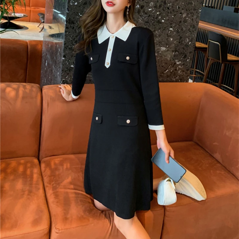 2021 Autumn New White Patchwork Black Casual Knitted Dress Luxury Small Fragrance A-Line Slim Dress Fashion Vintage Vestidos
2021 Autumn New White Patchwork Black Casual Knitted Dress Luxury Small Fragrance A-Line Slim Dress Fashion Vintage Vestidos