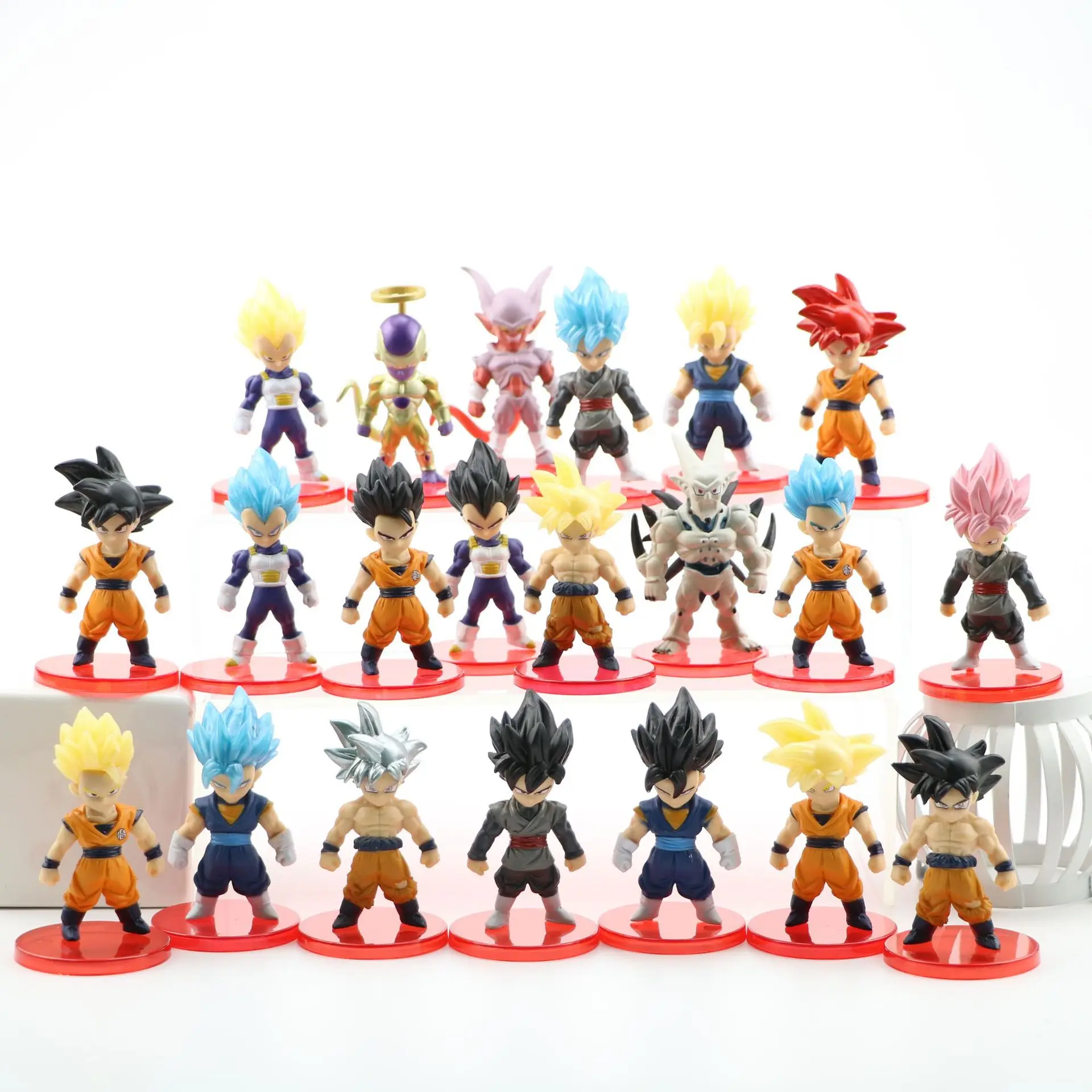 21 шт./компл. Son Goku Аниме Фигурки игрушки с красной основой Saiyan Vegeta ПВХ модели куклы