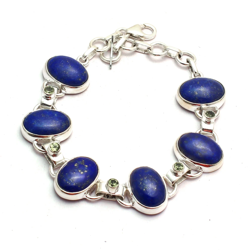 Genuine Lapis Lazuri + Peridot Bracelet 925 Sterling Silver, Women Fine Jewelry Gift, 2SBR0215
Genuine Lapis Lazuri + Peridot Bracelet 925 Sterling Silver, Women Fine Jewelry Gift, 2SBR0215