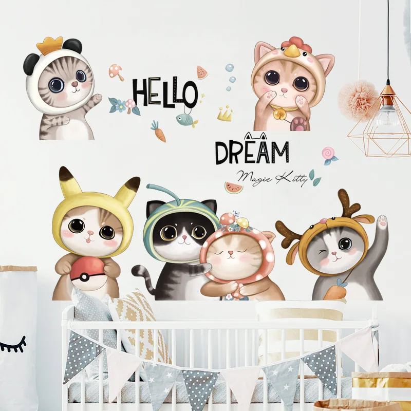 BRUP Мультяшные милые кошки Hello настенные наклейки для детской комнаты украшение