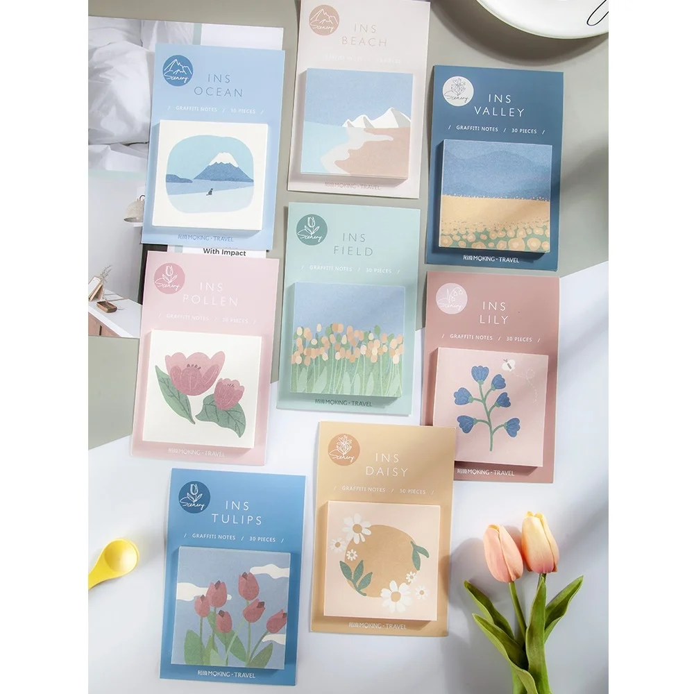 

INS Style Picture Memo Pad Daisy Tulip Lily Pollen Flower Sticky Notes Adhesive Post Notepad Office School Supplies E6084