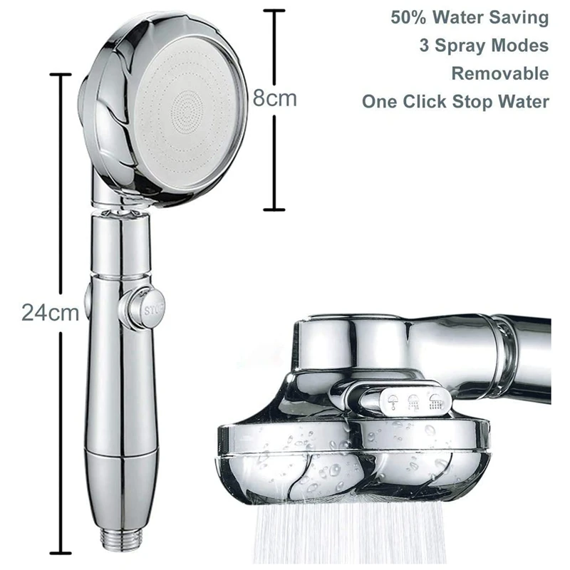 Shower Head High Pressure with Hose (2M), 3 Spray Settings Detachable Handheld Shower Heads Set with On/Off Pause Switch
Shower Head High Pressure with Hose (2M), 3 Spray Settings Detachable Handheld Shower Heads Set with On/Off Pause Switch