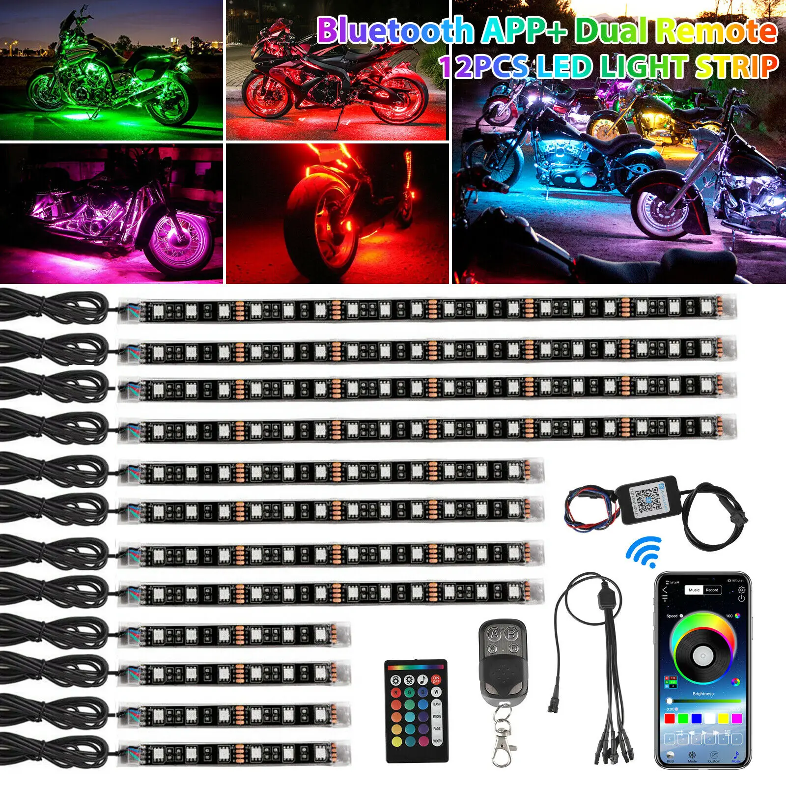 12 шт. RGB Bluetooth мотоцикл светодиодный светильник акцент светящиеся неоновые полосы приложение Управление комплект 12V 100W мотоцикл Светодиодны...
12 шт. RGB Bluetooth мотоцикл светодиодный светильник акцент светящиеся неоновые полосы приложение Управление комплект 12V 100W мотоцикл Светодиодны...