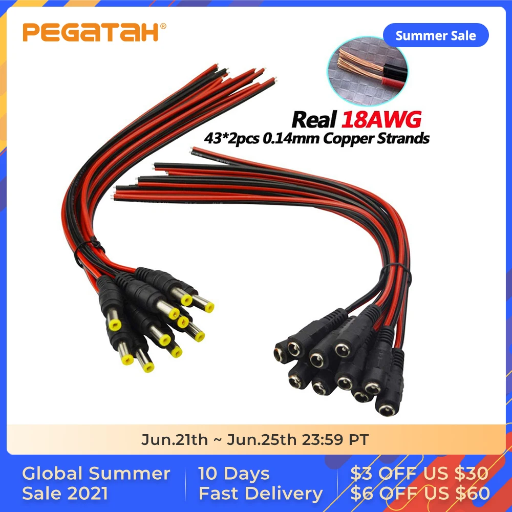 DC Power Pigtail Cable Male Female Connectors DC Cable 12V 5A DC Power Plug for CCTV Security Camera and Lighting Power Adapter
DC Power Pigtail Cable Male Female Connectors DC Cable 12V 5A DC Power Plug for CCTV Security Camera and Lighting Power Adapter