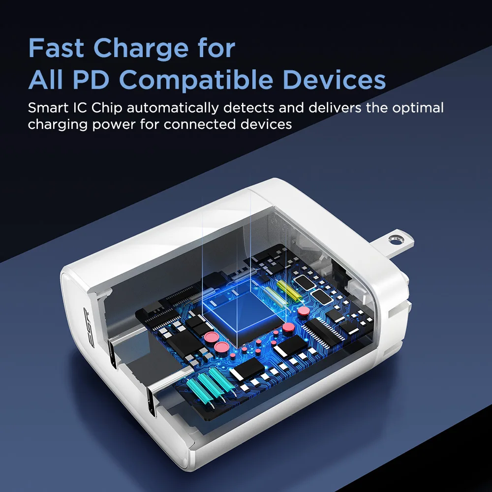 ESR 36W Dual Port Portable Travel Fast Charger for iPhone 11 Pro 7 8 X XR XS Max Samsung iPad Xiaomi Type-c PD | Мобильные телефоны