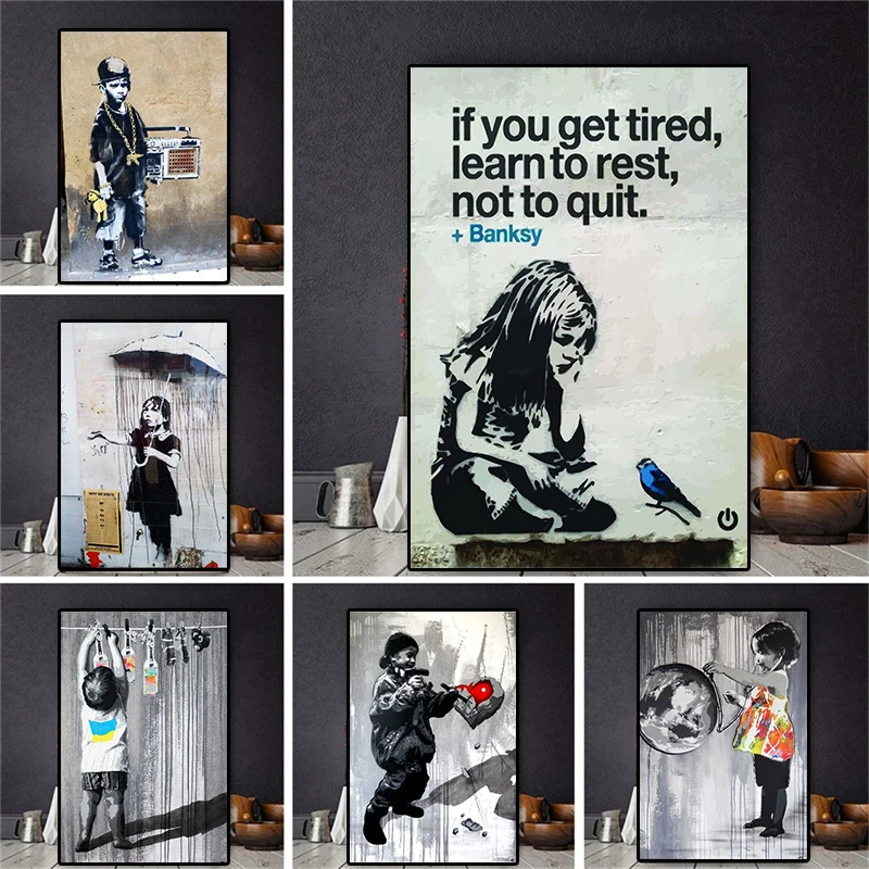 Black and White Children's Poster Print Banksy Graffiti Street Art Picture Canvas Painting Living Room Home Cuadros Decoration
Black and White Children's Poster Print Banksy Graffiti Street Art Picture Canvas Painting Living Room Home Cuadros Decoration