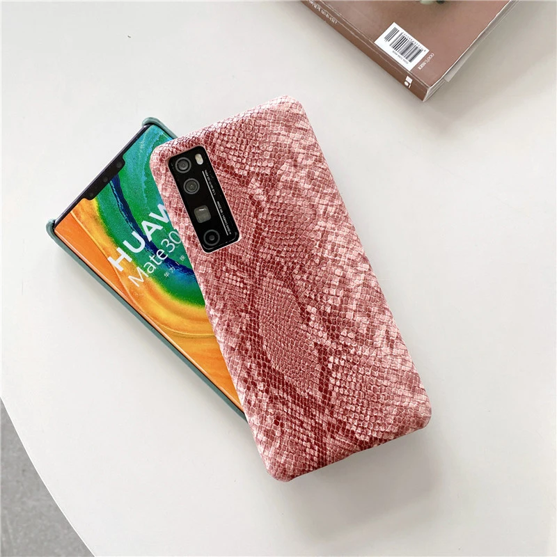 

Hot Glossy Python Snakeskin pattern Cover For mate 30 pro Cover Ins half-pack hard shell For p40 P30 Pro Mate 30 Pro