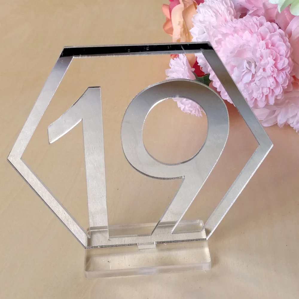 

1-20 Wedding Table Numbers Acrylic Mirror Silver Numbers Placeholders Table Stands Cards Numbers Plate Decors for Wedding Party