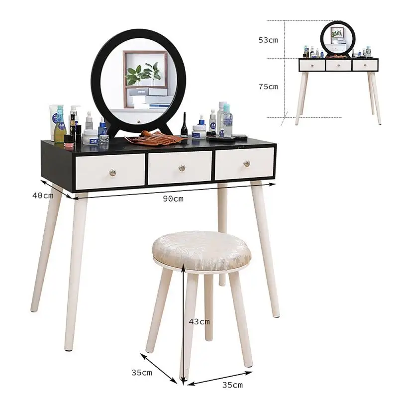 White Modern Minimalist Dressing Table With Stool And Three Drawers For Bedroom Jewelry Makeup Organizer Dressing Table Furnitur
White Modern Minimalist Dressing Table With Stool And Three Drawers For Bedroom Jewelry Makeup Organizer Dressing Table Furnitur