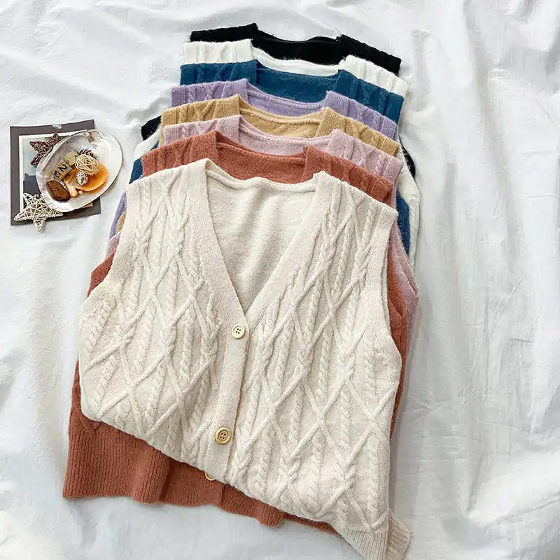 Fashion V-Neck Pullover Short Knit Sweater Vest Women Single-Breasted Waistcoat Female Tank Tops Loose Sleeveless Sweaters C7618
Fashion V-Neck Pullover Short Knit Sweater Vest Women Single-Breasted Waistcoat Female Tank Tops Loose Sleeveless Sweaters C7618