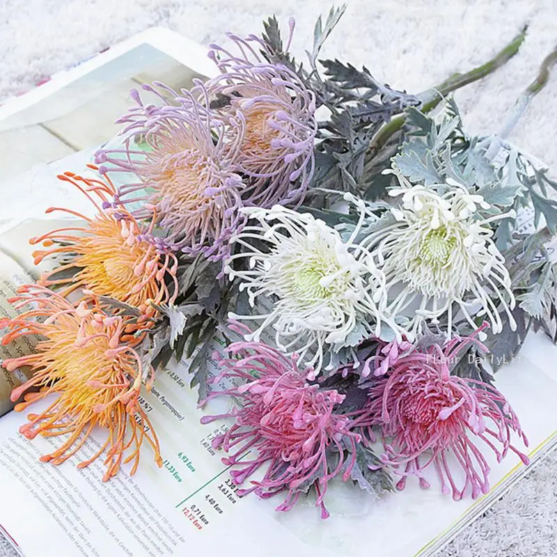 2 головки/шт. Искусственные хризантемы Короткие ветки из пластика искусственные