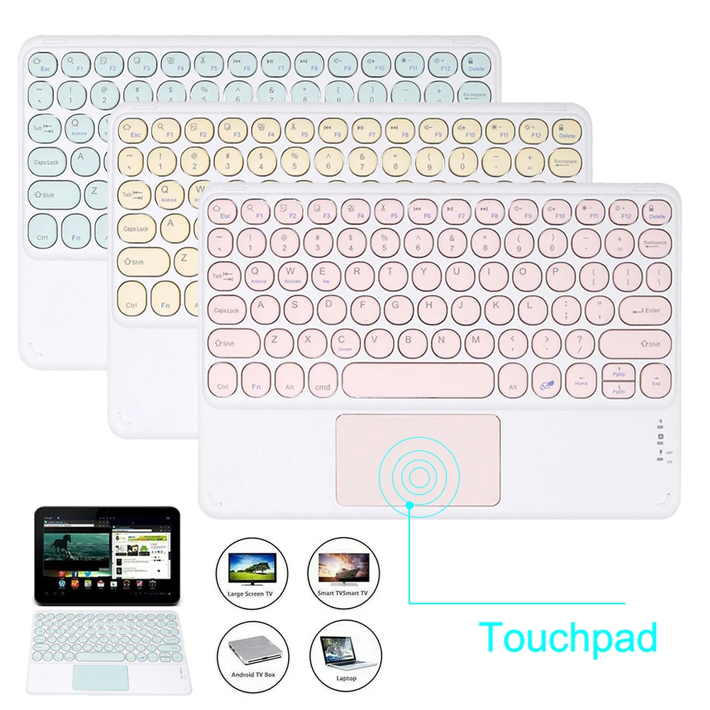 

Клавиатура с сенсорной панелью для планшетов Android, ноутбуков, 10 дюймов, Универсальная Портативная цветная Беспроводная Bluetooth-клавиатура с с...