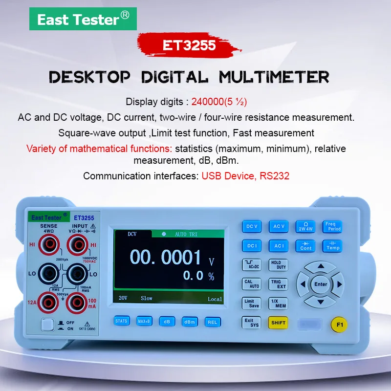 ET3255 High Precision Desktop Digital Multimeter 5 1/2 3.5'' TFT LCD USB RS232 LAN Capacitance Resistance Frequency Measuring
ET3255 High Precision Desktop Digital Multimeter 5 1/2 3.5'' TFT LCD USB RS232 LAN Capacitance Resistance Frequency Measuring