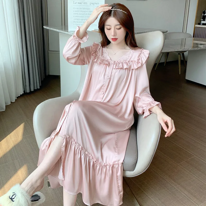 Women Rayon Long Princess Dress Nightgown Sexy Button Cardigan Sleepshirts Bud Sleeve Nightdress Ruffles Spring New Home Skirt
Women Rayon Long Princess Dress Nightgown Sexy Button Cardigan Sleepshirts Bud Sleeve Nightdress Ruffles Spring New Home Skirt