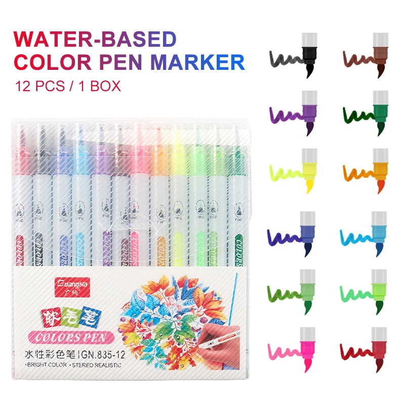 12 шт. в упаковке Цвета Fine Liner наконечник написать кисть ручки для рисования