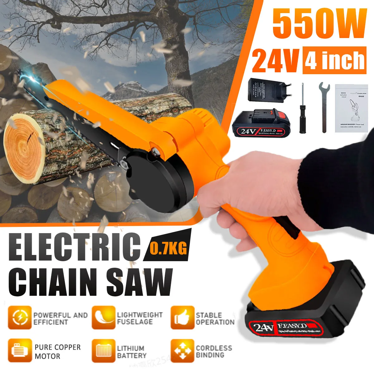 550w 4 Inch Mini Electric Chain Saw 24V For Fruit Tree Woodworking Garden Tools With Batterys Hand Held Wood Cutters Chain Saw
550w 4 Inch Mini Electric Chain Saw 24V For Fruit Tree Woodworking Garden Tools With Batterys Hand Held Wood Cutters Chain Saw