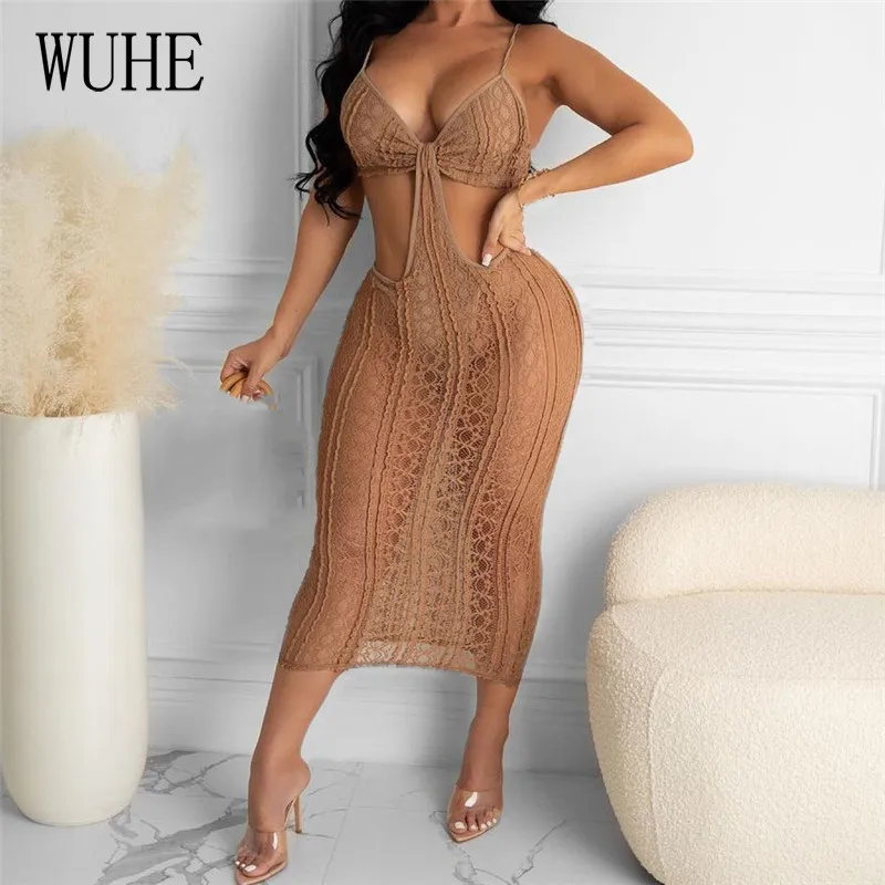 WUHE Summer Hollow Out Dresses Spaghetti Strap Patchwork Lace Sleeveless Off Shoulder Package Hip Skinny Nightclub Party Dress 
WUHE Summer Hollow Out Dresses Spaghetti Strap Patchwork Lace Sleeveless Off Shoulder Package Hip Skinny Nightclub Party Dress