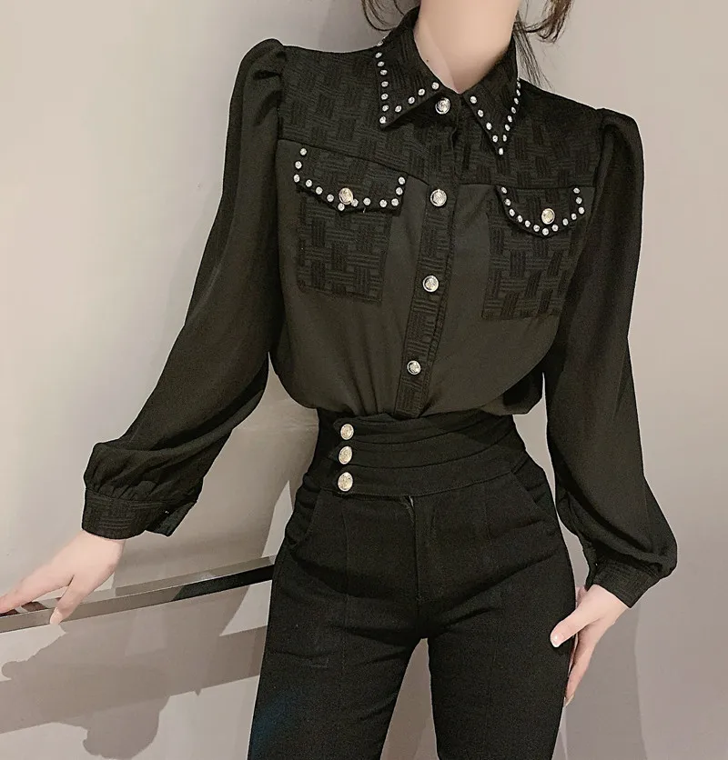Splicing Women's Blouse Chiffon Polo Girl's Shirt Spring Autumn Casual Long Sleeve Top Loose Lace Clothing Lady Blusas Houthion 
Splicing Women's Blouse Chiffon Polo Girl's Shirt Spring Autumn Casual Long Sleeve Top Loose Lace Clothing Lady Blusas Houthion