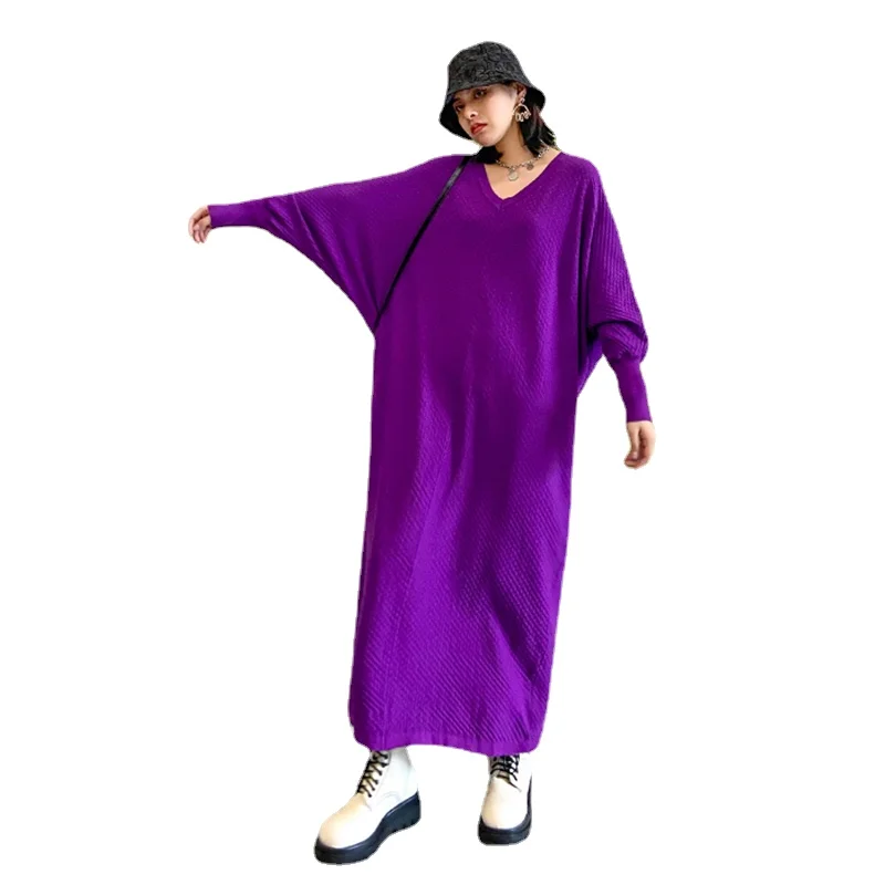 Women Purple Black Long Oversize Knitting Dresses Women's Dress 2021 New V-Neck Sleeve Loose Fit Fashion Tide Autumn Winter
Women Purple Black Long Oversize Knitting Dresses Women's Dress 2021 New V-Neck Sleeve Loose Fit Fashion Tide Autumn Winter