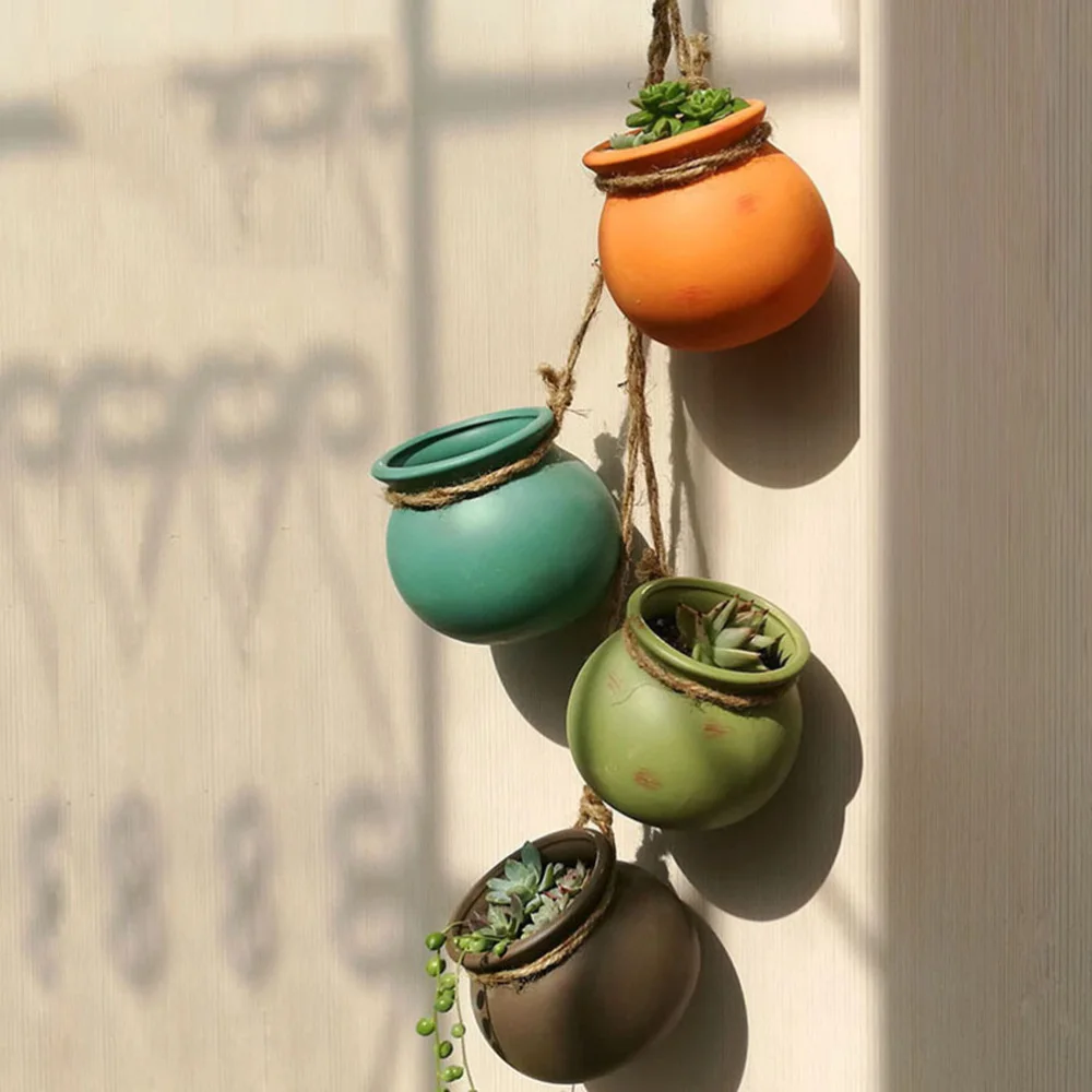4pcs Hanging Ceramic Pot Planters Wall Ceiling Mount Succulent Plant Pot Planters Container Bonsai Pots with Hemp Rope (
4pcs Hanging Ceramic Pot Planters Wall Ceiling Mount Succulent Plant Pot Planters Container Bonsai Pots with Hemp Rope (